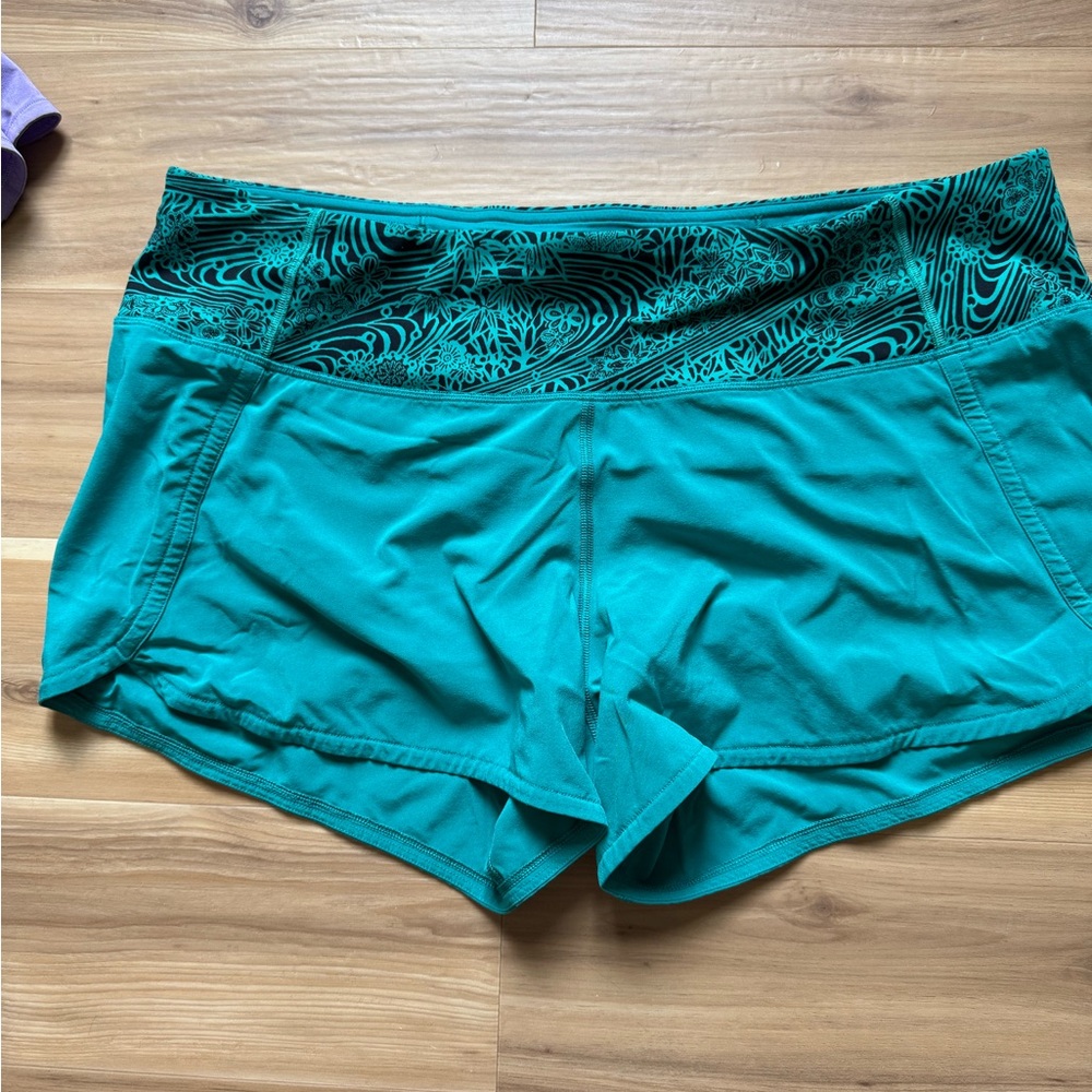 Lululemon Athletica Teal Shorts with Patterned Waistband